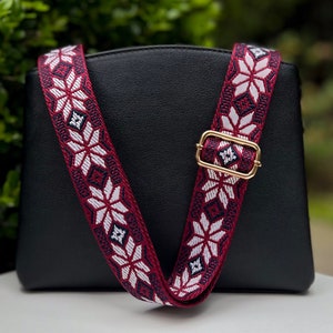 Festliche Weihnachten gewebte Crossbody Gitarre Geldbörse Strap, Crimson Rot Grün Argyle Stern-Muster Schulter Handtasche Ersatz, Weihnachtsgeschenk