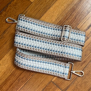 Polka Dot Muster bestickter Webgurt, gewebte Gitarre Crossbody Taschenersatz, Reisehandyschlaufe - Beige Taupe Creme Grau Blau