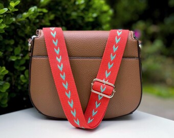 Embroidered Pattern Guitar Purse Strap, Crossbody Handbag Replacement, Adjustable Length Camera Phone Bag, Cherry Red Teal Turquoise Green