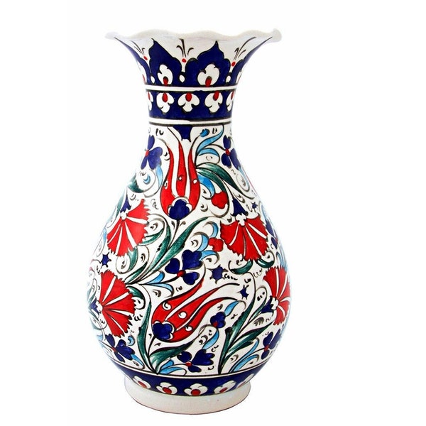 Jarrón de cerámica turca hecho a mano 8''/20cm - Jarrón de cerámica Iznik - Iznik clásico - ENVÍO GRATIS