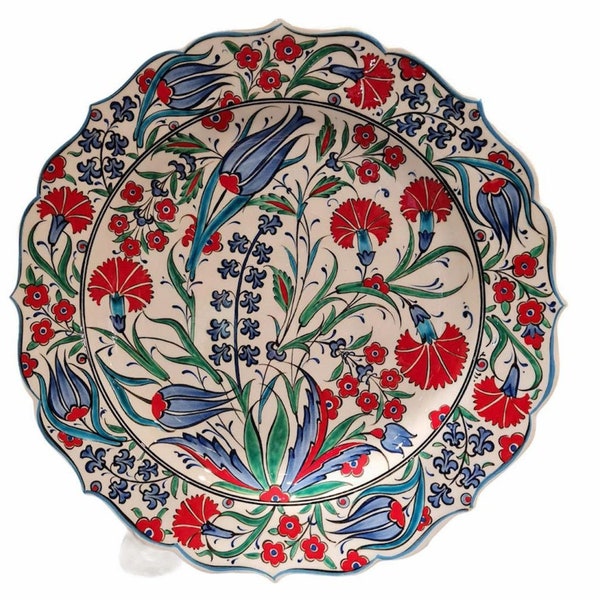 Handmade Turkish Ceramic Plate 12''/30cm - Iznik Ceramic Plate - Ceramic Pottery - Food safe - FREE SHIPPING