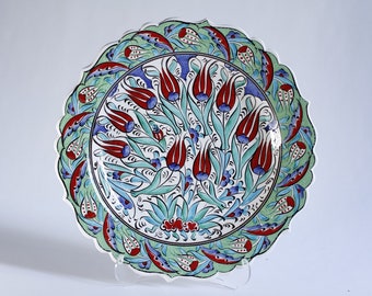 Handmade Turkish Ceramic Plate 12''/30cm - Iznik Ceramic - Tulip - Ceramic Pottery - Food safe - FREE SHIPPING