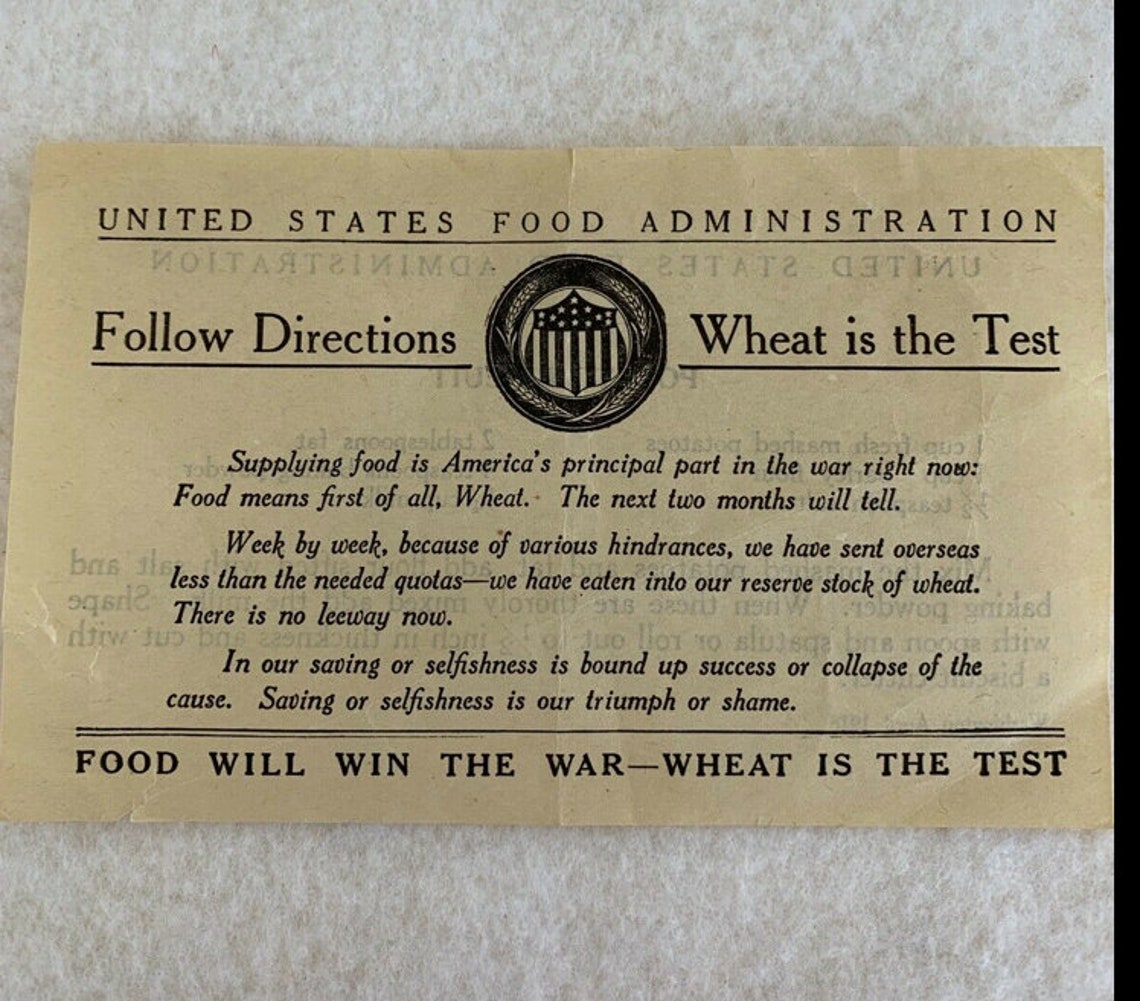 United States Food Administration Recipe Card Dist During the Etsy