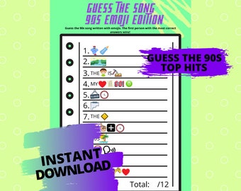 90s Emoji Pictionary, Music Emoji Song Game, Party Games, I love the 90s, Guess the Song DIGITAL