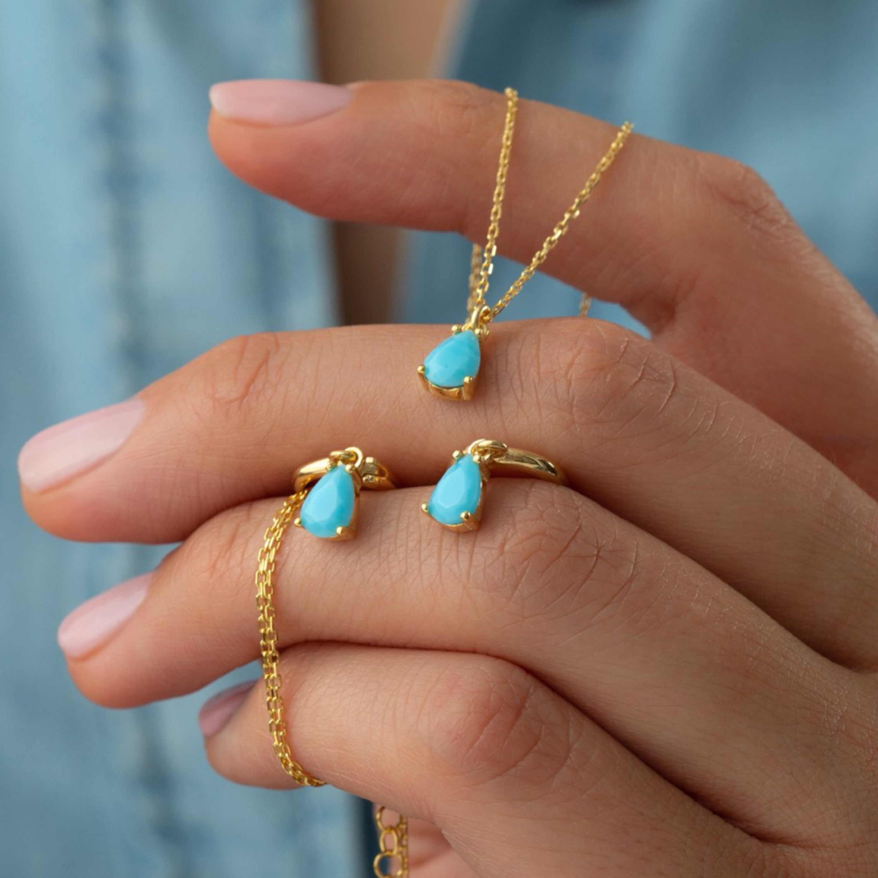 Pendant Set Feroza Stone Necklace 925 Sterling Silver Turquoise