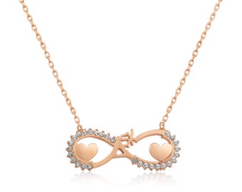 Sterling Silver Rose Gold Plated Heart Necklace With Infinity Love ( ASK ) Symbol
