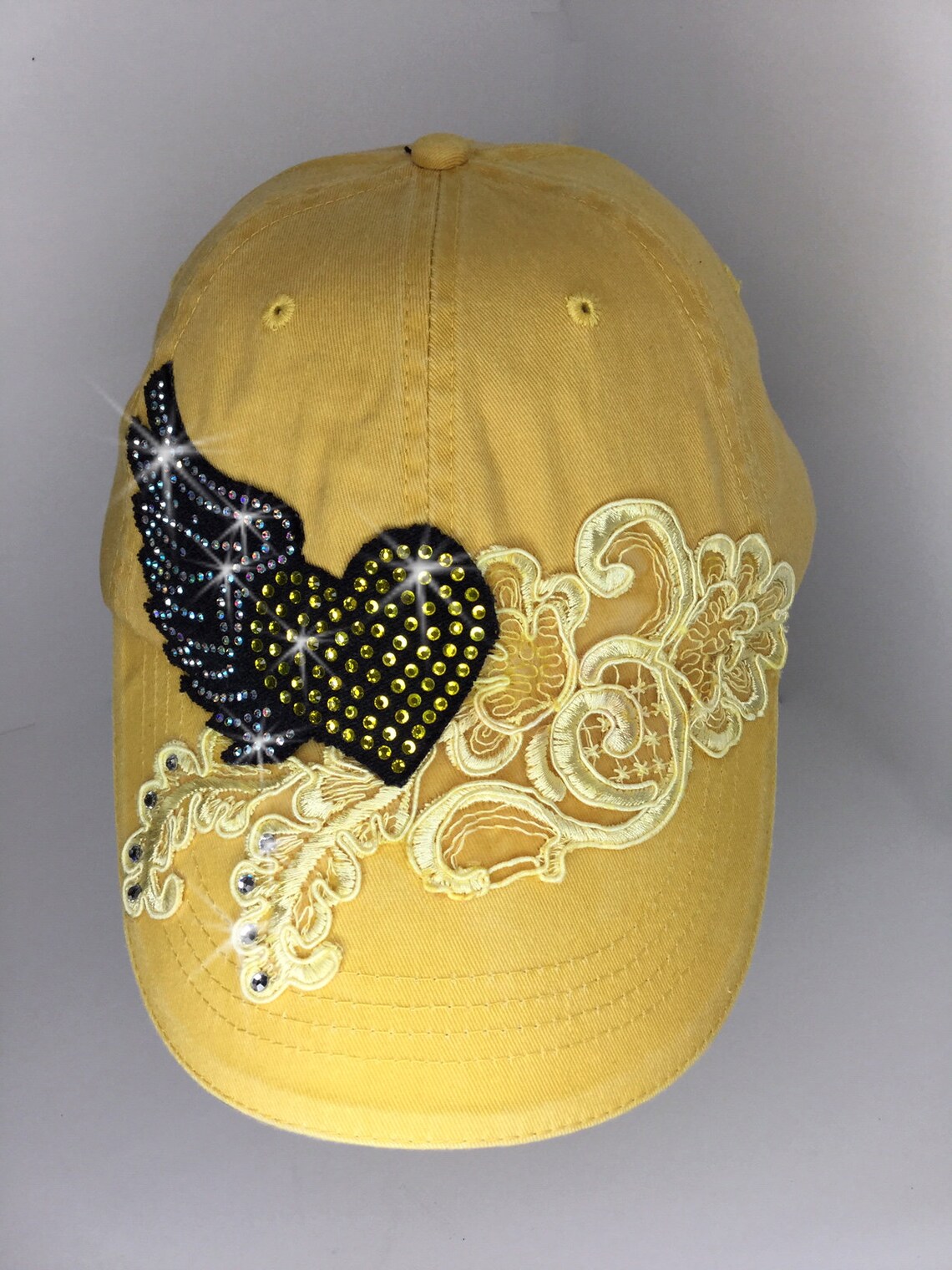 Ladies Rhinestone Baseball Cap Mustard Yellow/yellow Hand Etsy