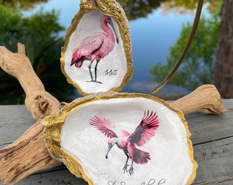 Roseate Spoonbill Decoupaged Oyster