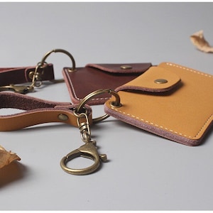 Leather Keychain Card Holder with Leather Key Chain-Card Holder Keychain-Minimalist Credit Card Holder - Coin Pouch