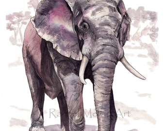Elephant Fine Art Giclee print, LIMITED EDITION, wall art, nursery art, safari print, wildlife, home decor, watercolour elephant, Africa