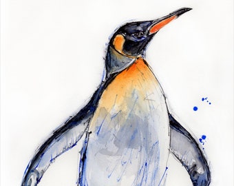 Penguin Giclée print, wall art, nursery art, penguin print, wildlife, home decor, animal print, contemporary art, watercolour penguin