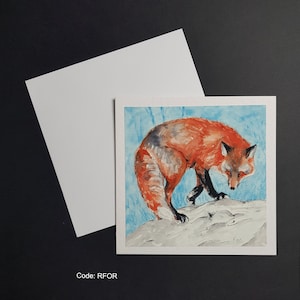 Renard roux - carte de voeux carrée 6 x 6 pouces. Carte martelée de 300 g avec enveloppe blanche.