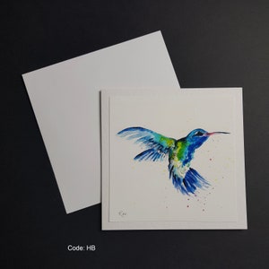 Colibrí - Tarjeta de felicitación cuadrada de 6 x 6 pulgadas. Tarjeta martillada de 300 g con sobre blanco.