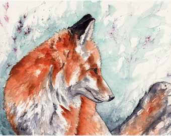 Red Fox in Meadow Giclée print, wall art, nursery art, fox print, british wildlife, home decor, animal print, contemporary art