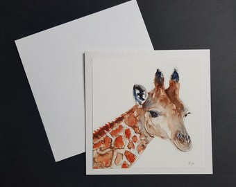 Giraffe - 15x15cm Grußkarte. Gehämmerte 300g Karte mit weißem Umschlag.