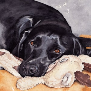Black Labrador with sheep Fine Art Giclée print, wall art, nursery art, dog print, dog art, home decor, pet portrait, watercolour labrador