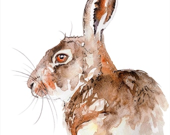 Braun Hase Giclée Druck, Wandkunst, Kindergarten Kunst, Hase Druck, britische Tierwelt, Wohnkultur, Tier Druck, zeitgenössische Kunst