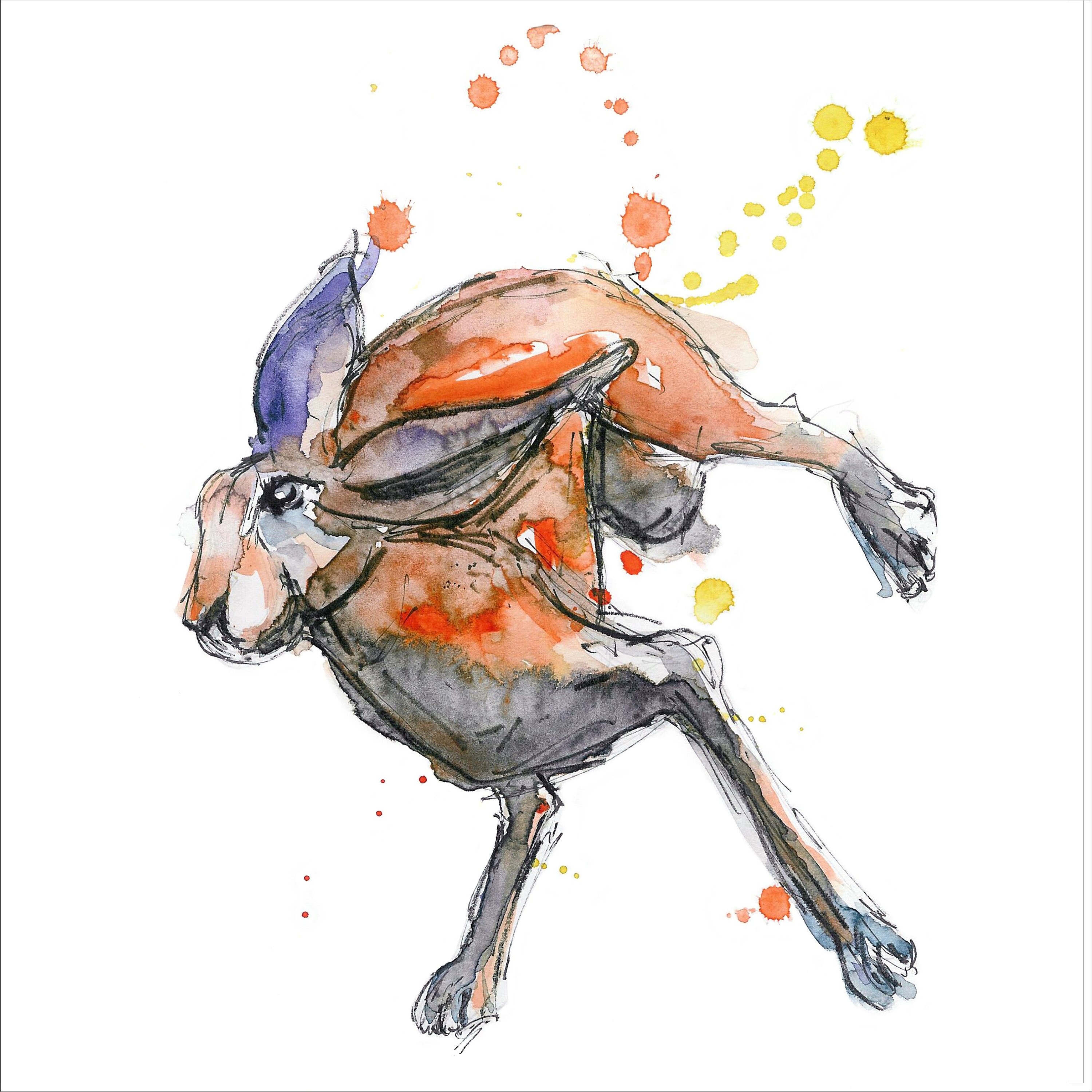 Running Hare Giclée print, wall art, nursery art, hare print, british wildlife, home decor, animal print, contemporary art, orange hare