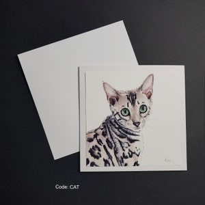 Stripy Cat - 6x6in square greetings card. Hammered 300gm card with white envelope.