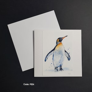 Penguin - 6x6in square greetings card. Hammered 300gm card with white envelope.