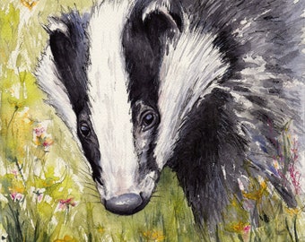 Gicléeprint dassen, kunst aan de muur, kinderkamerkunst, dassenprint, britse dieren in het wild, interieur, dierenprint, hedendaagse kunst, aquarel das