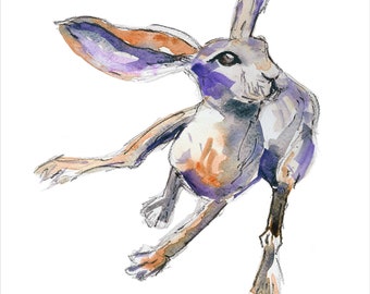 Purple Running Hare Giclée print, wall art, nursery art, hare print, british wildlife, home decor, animal print, contemporary art, purple