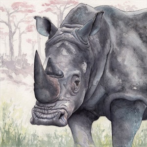Nashorn LIMITED EDITION Druck, Wandkunst, Kinderzimmer Kunst, Safari Druck, Wildtiere, Wohnkultur, Aquarell Nashorn, afrikanisches Tier