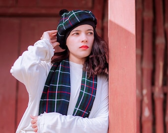 Unisex Winter Plaid Scarf and Hat: Scottish Traditional Tam O' Shanter Flat Bonnet Kilt Tammy Hat & long Scarf - Mackenzie - valentine gift
