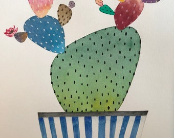 Modern Cactus II, 11x14, Original Watercolor Painting