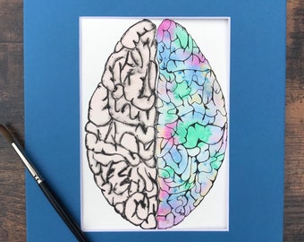 Autism Awareness, Creative Brain, 5x7, 8x10, Original Watercolor Painting, Brain Art, brain watercolor painting, original art