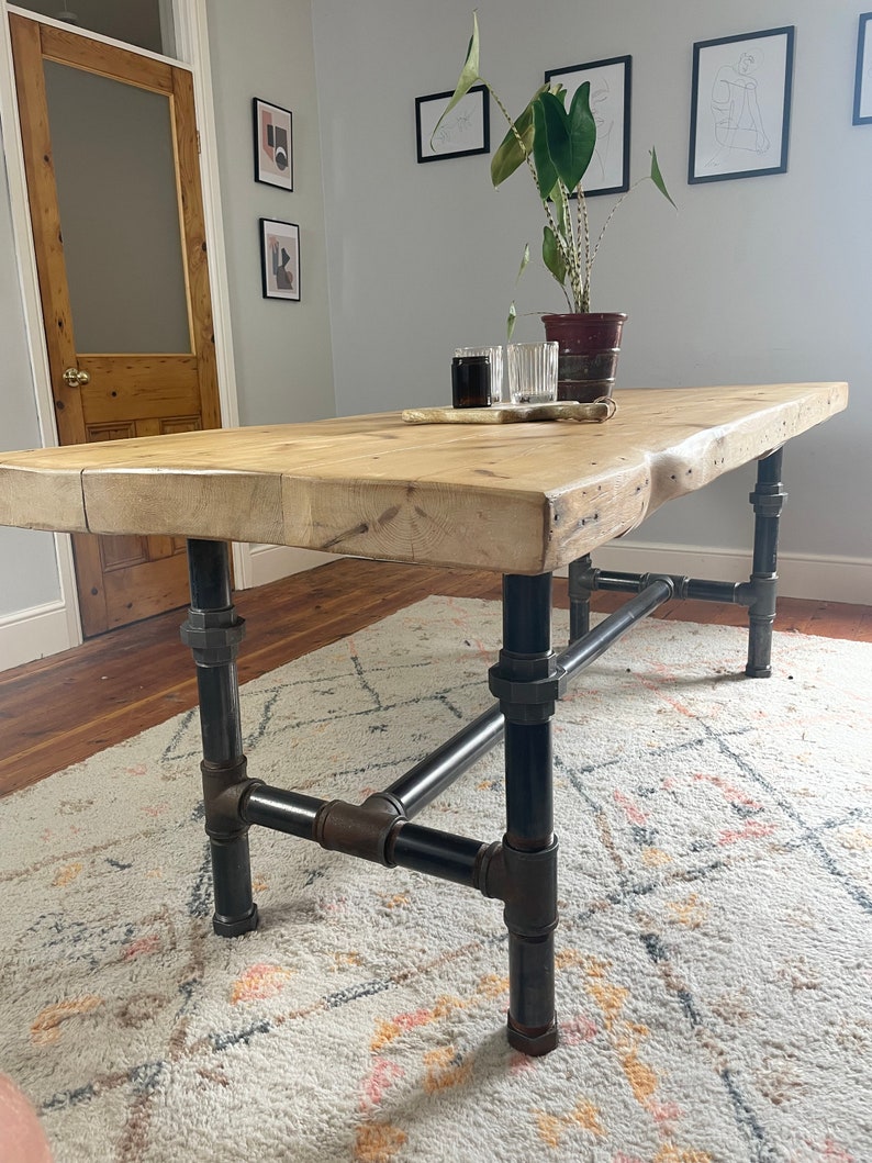 Chunky Table With Industrial Style Legs. Reclaimed Victorian Etsy UK