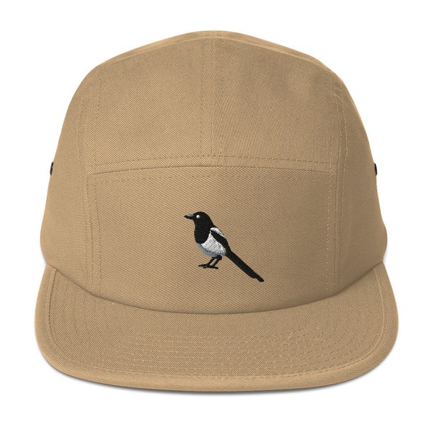 5 panel hat, Magpie Embroidered Five Panel Cap.