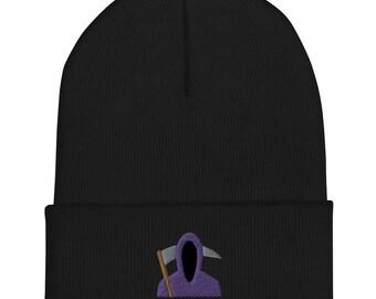 Embroidered Death Beanie, Unisex Acrylic Winter Hat