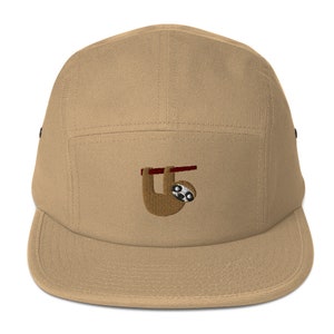 5 Panel hat, Embroidered sloth cap. Cute animal hat.