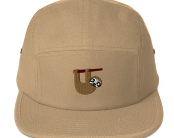 5 Panel hat, Embroidered sloth cap. Cute animal hat.