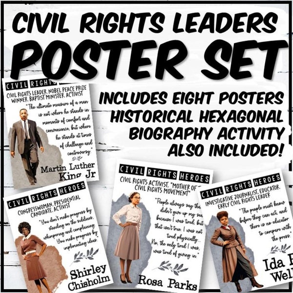 Civil Rights Heroes Poster Set & Historical Hexagonal Autobiography Activity