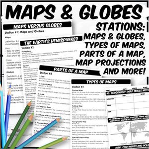 Introduction to Geography Map Stations Activity and Worksheets