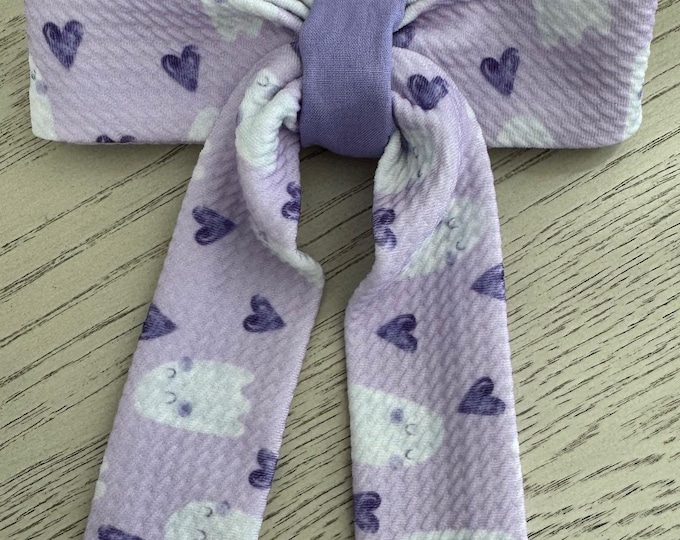 Purple Ghost Hair Bow: Halloween Jersey Knit French Barrette