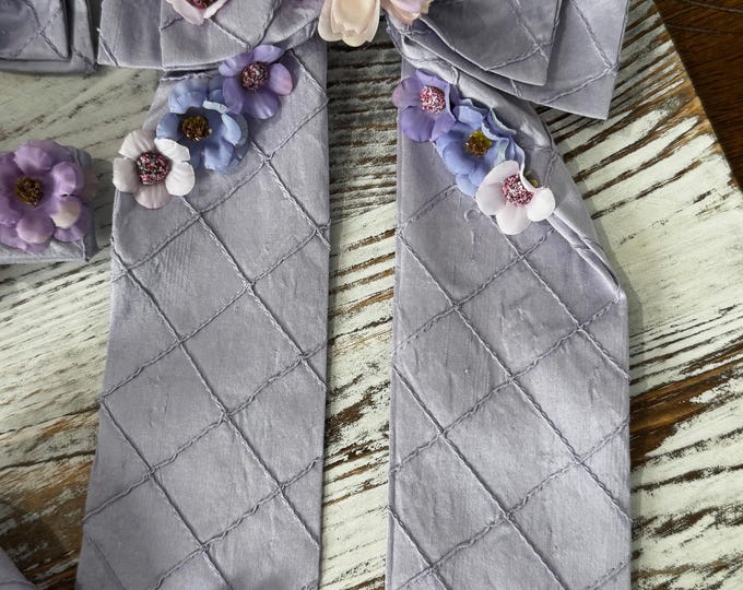 Spring, Wedding, Purple Long Tail Hair Bow with Faux Flowers, LUKDesignsBoutique