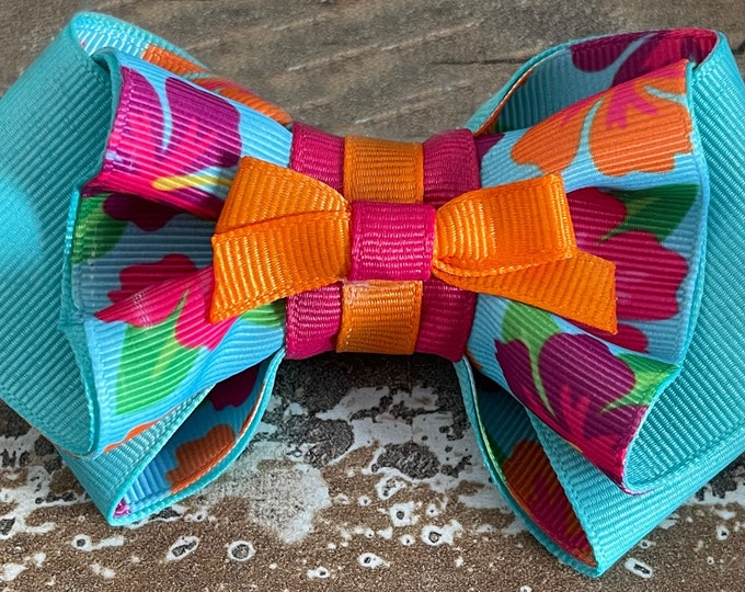 Floral Hair Bow, Hawaiian Hair Bow, Tropical Hair Bow, Hibiscus Hair Bow, Aloha Hair Bow, LUKDesignsBoutique