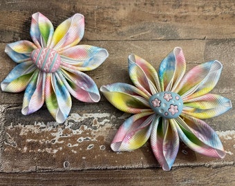 Pastel Flower Hair Bow on alligator clip for Easter or Spring, LUKDesignsBoutique