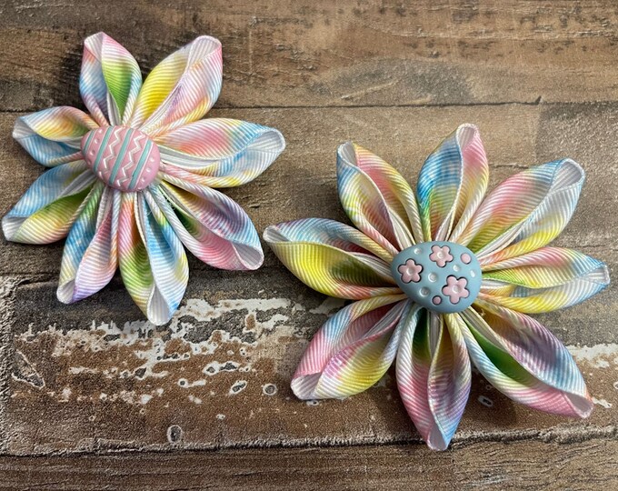 Pastel Flower Hair Bow on alligator clip for Easter or Spring, LUKDesignsBoutique