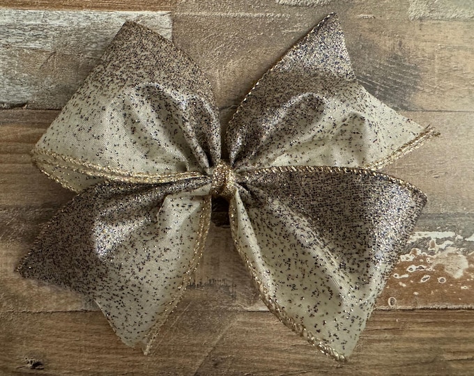 Gold and Silver Glitter Pinwheel Hair Bow on Alligator Clip with teeth, LUKDesignsBoutique