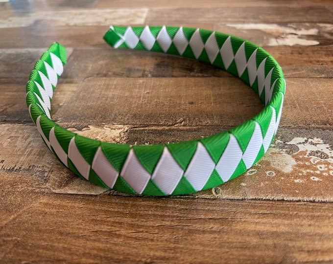 Woven Green and White Spirit Wear 1" Wide Headband, LUKDesignsBoutique