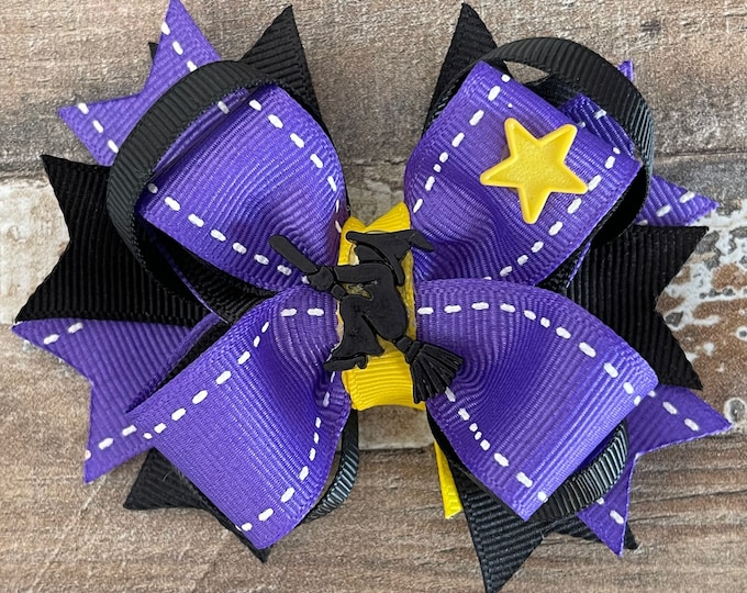 Halloween Hair Bow, Witch Hair Bow, Purple Yellow Black Hair Bow, Hair Clip, LUKDesignsBoutique, (A0005)