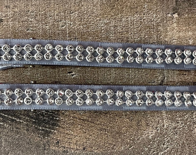 Light Blue Satin Ribbon Alligator Clip for Hair with Rhinestones (Set of 2), LUKDesignsBoutique