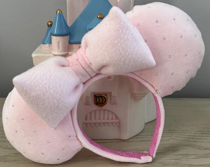 Pink Velour with Rhinestones Mickey Minnie Ears Headband, LUKDesignsBoutique