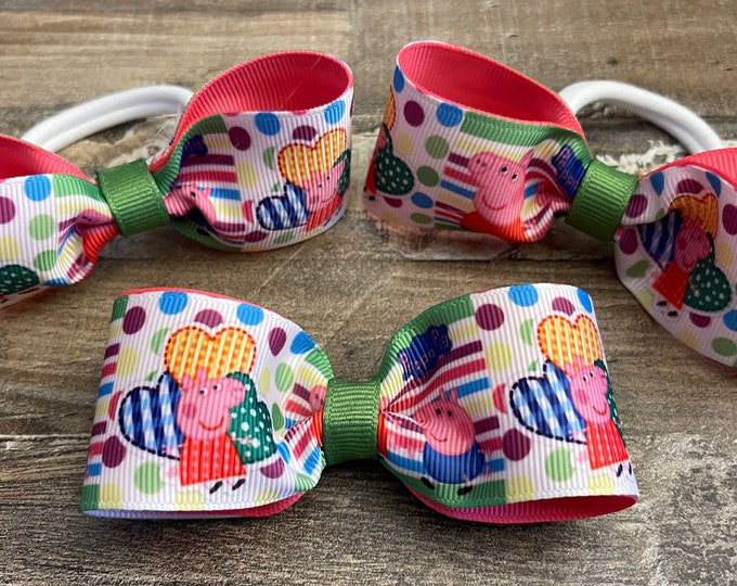 Pig Hair Bow, Multi Colored Hair Bow, Ponytail Holders, Hair Clip, LUKDesignsBoutique, (L0003)