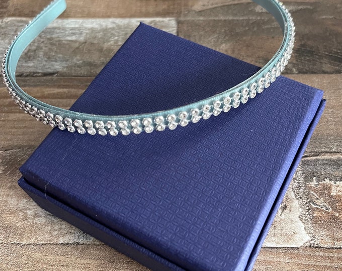1/4" Metal Blue Satin Headband with Rhinestones for Special Occasion, Wedding, Flower Girl, LUKDesignsBoutique