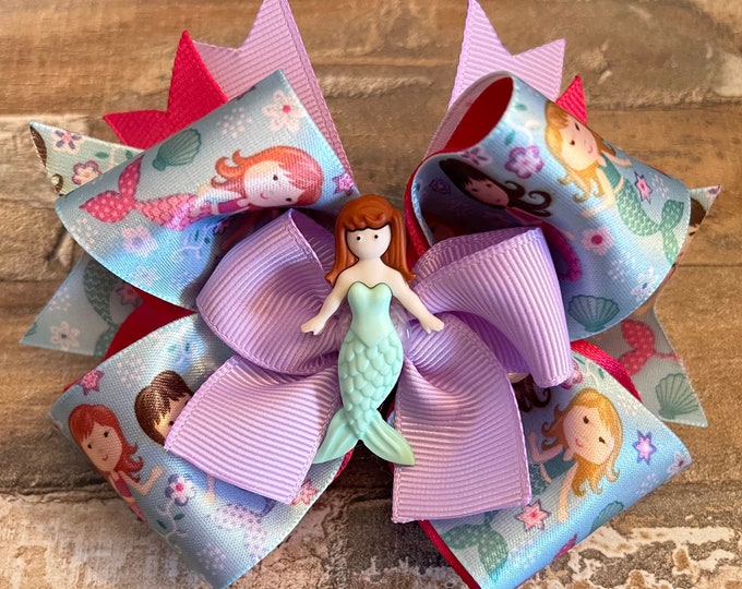 Satin and Grosgrain Ribbon Mermaid Hair Bow on a French Barrette, LUKDesignsBoutique